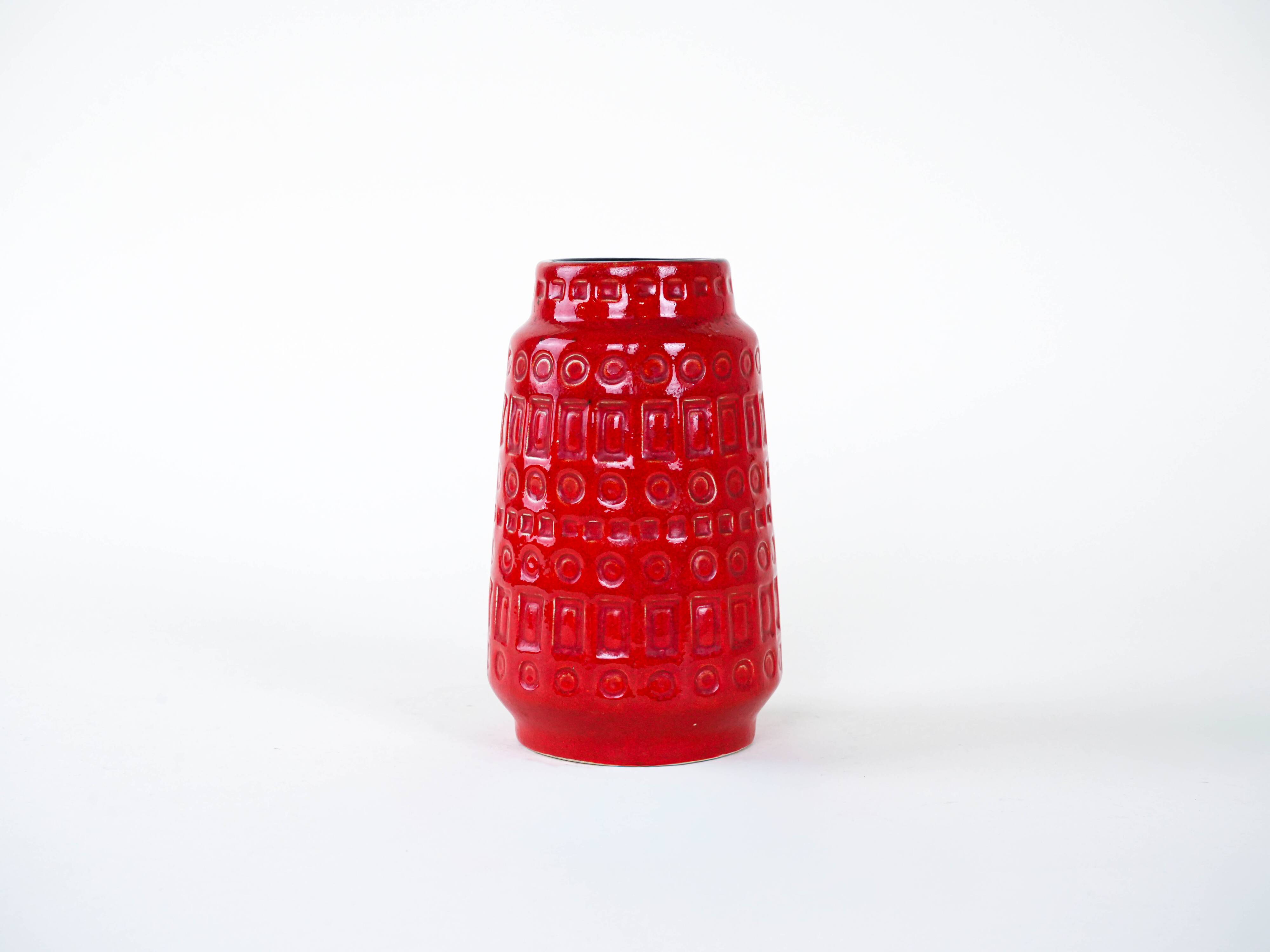 Red ceramic vase, German design, 1960s, made in West Germany