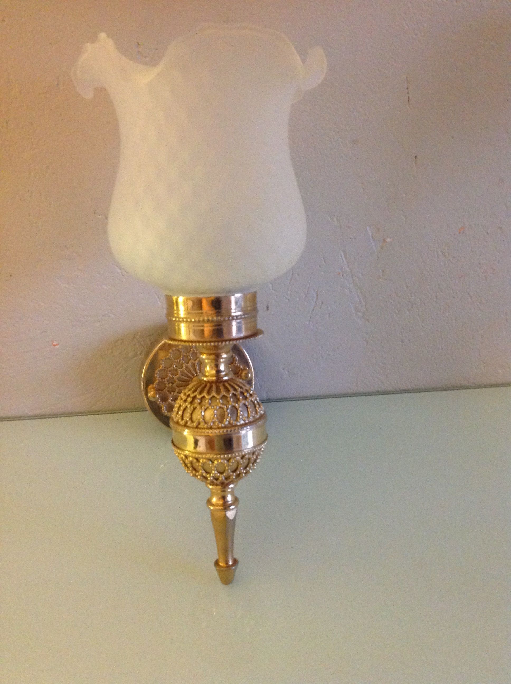 Brass wall light and satin glas vintage 50s-60s