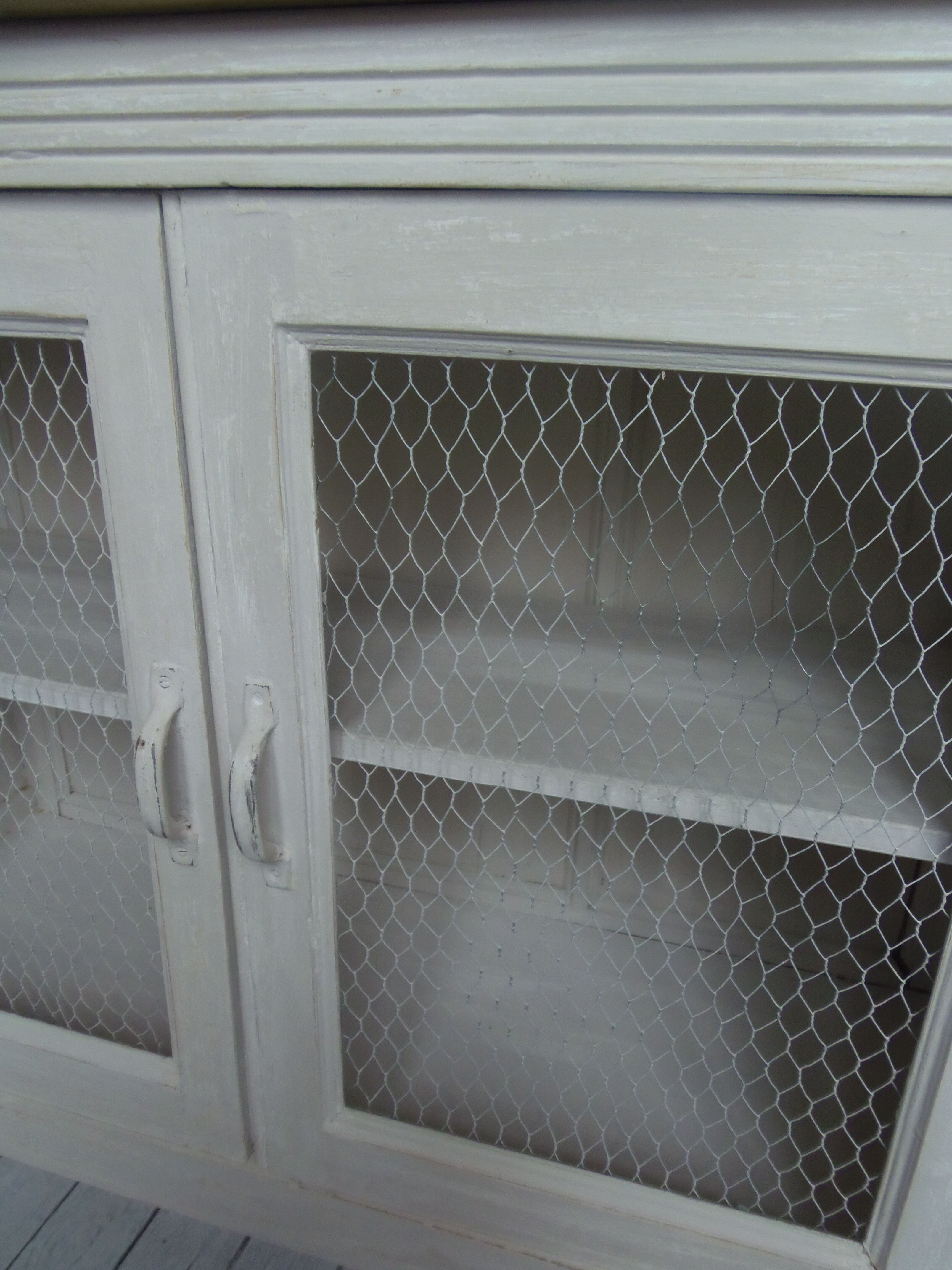 Pearl gray patina vintage oak top buffet