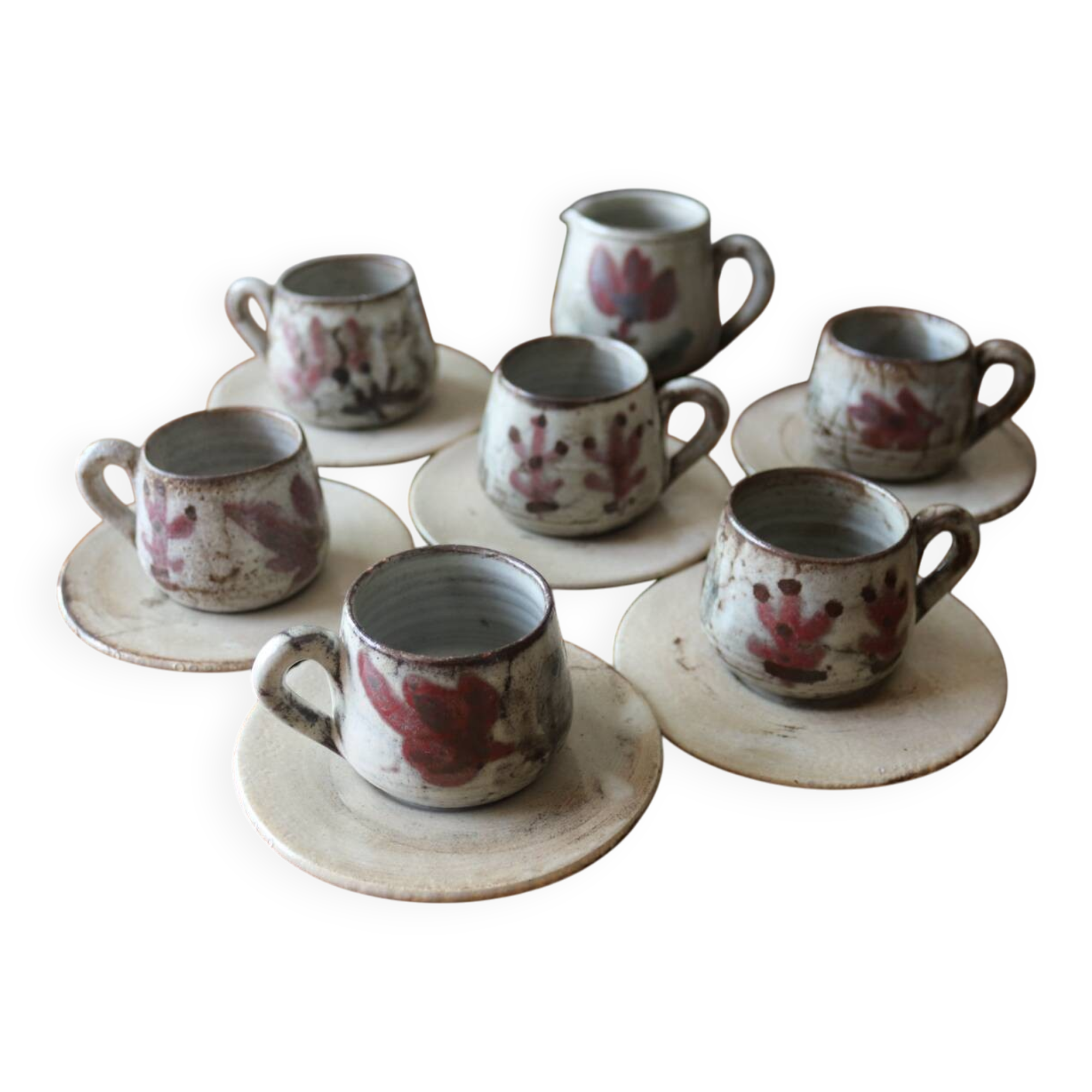 Stoneware coffee service signed Gustave Le Murier – 6 cups, 6 saucers