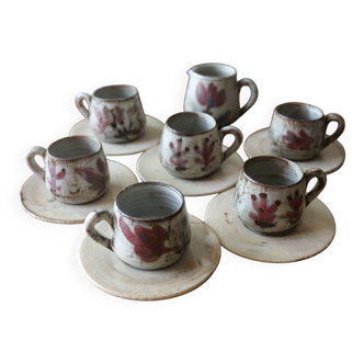 Stoneware coffee service signed Gustave Le Murier – 6 cups, 6 saucers
