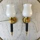 Pair of opaline and golden brass wall lamps art deco style 30s