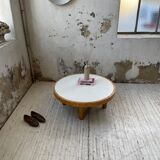 Round coffee table white ceramic and wood