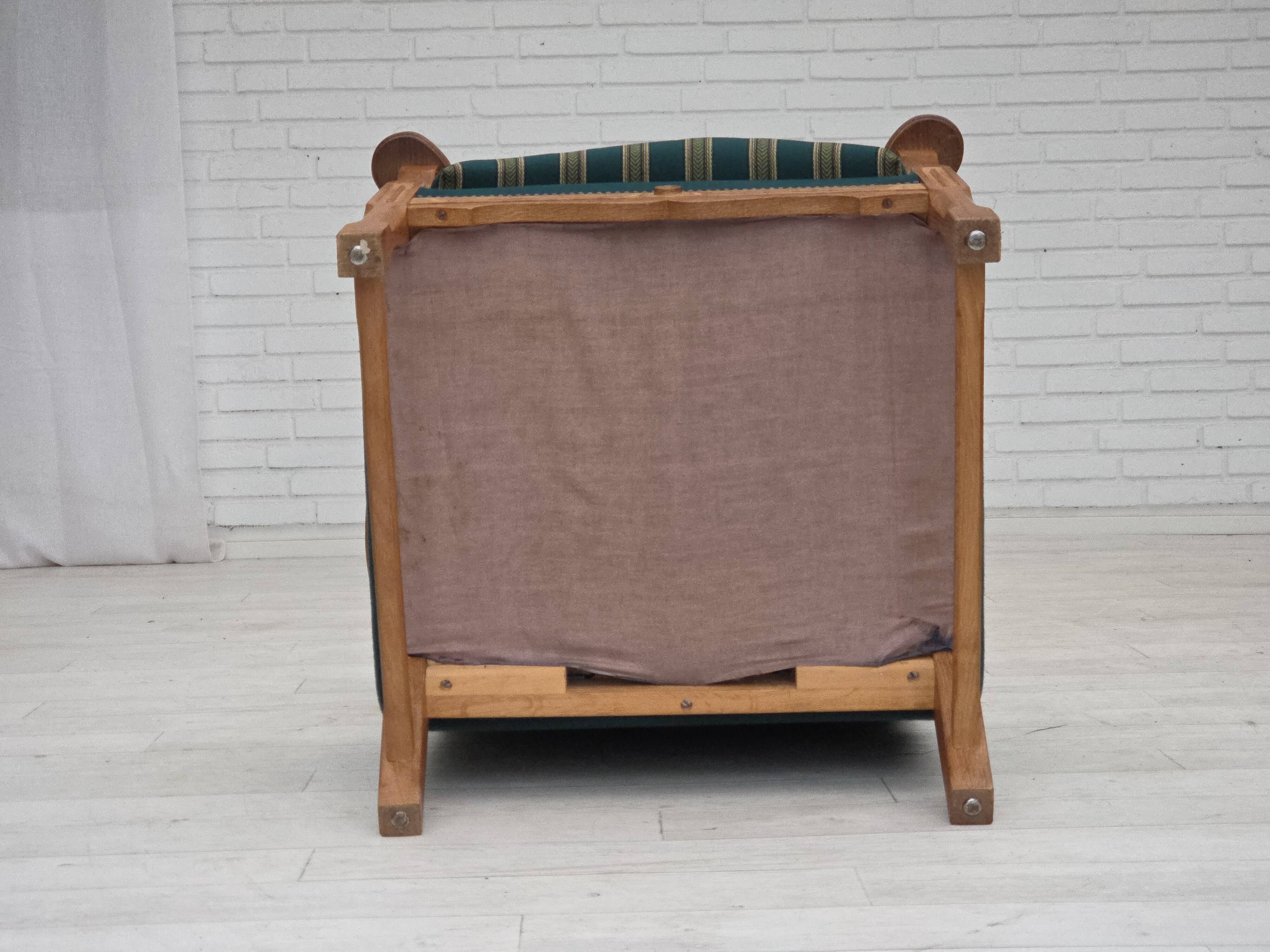 1970s, Danish high back armchair, furniture wool, solid oak wood.