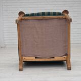 1970s, Danish high back armchair, furniture wool, solid oak wood.