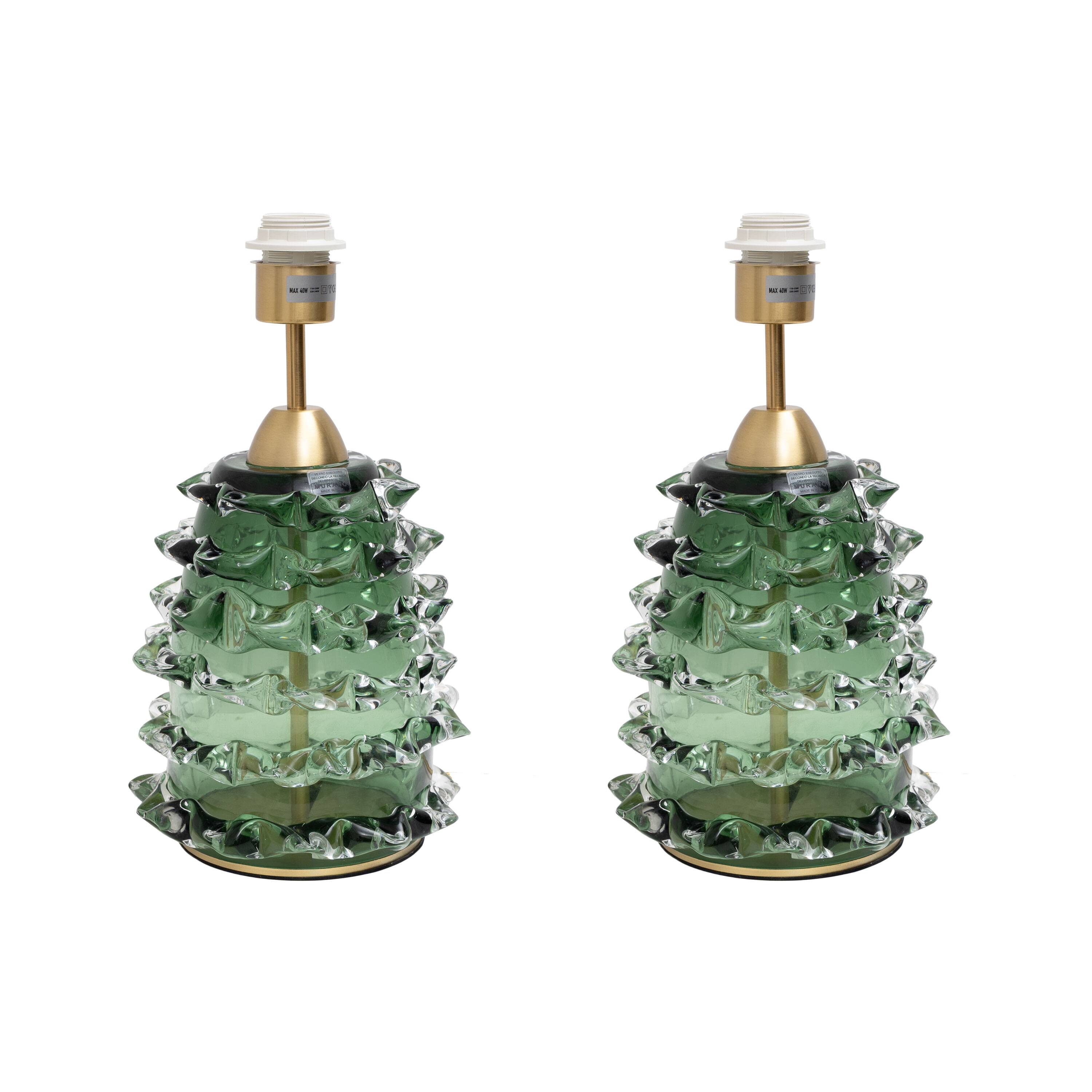 Paire de lampes de table en verre de Murano Rostrato vert
