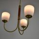 Scandinavian Modern Three-Light Pendant in Brass, Teak and Opaline Glass, 1960s