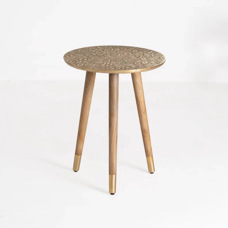 Table d'appoint en laiton fait main : table d'accent moderne du milieu du siècle