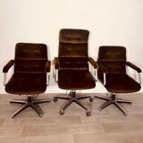 3 brown velvet armchairs