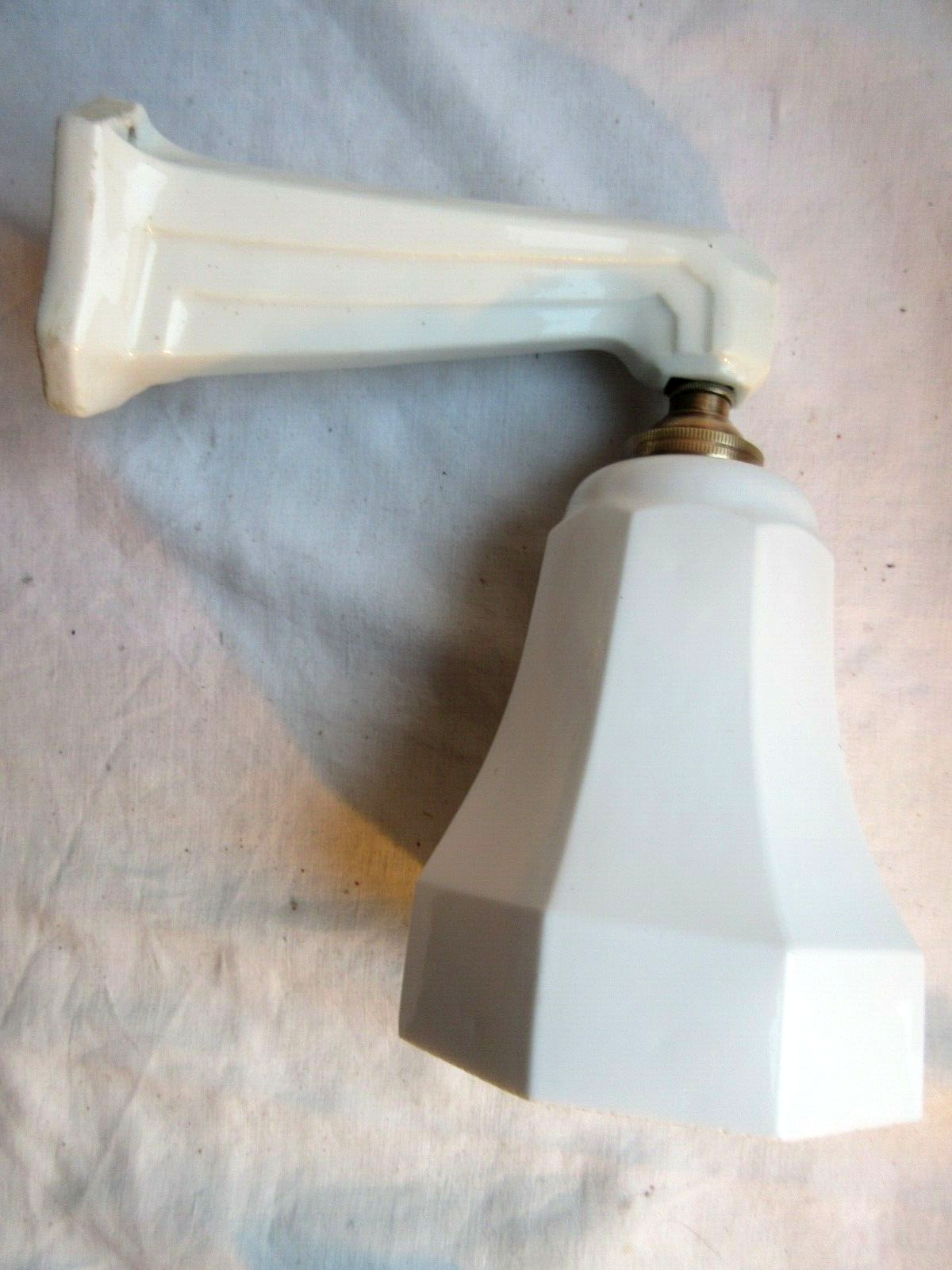 Art Deco bathroom wall lamp in white porcelain and tulip in white opaline