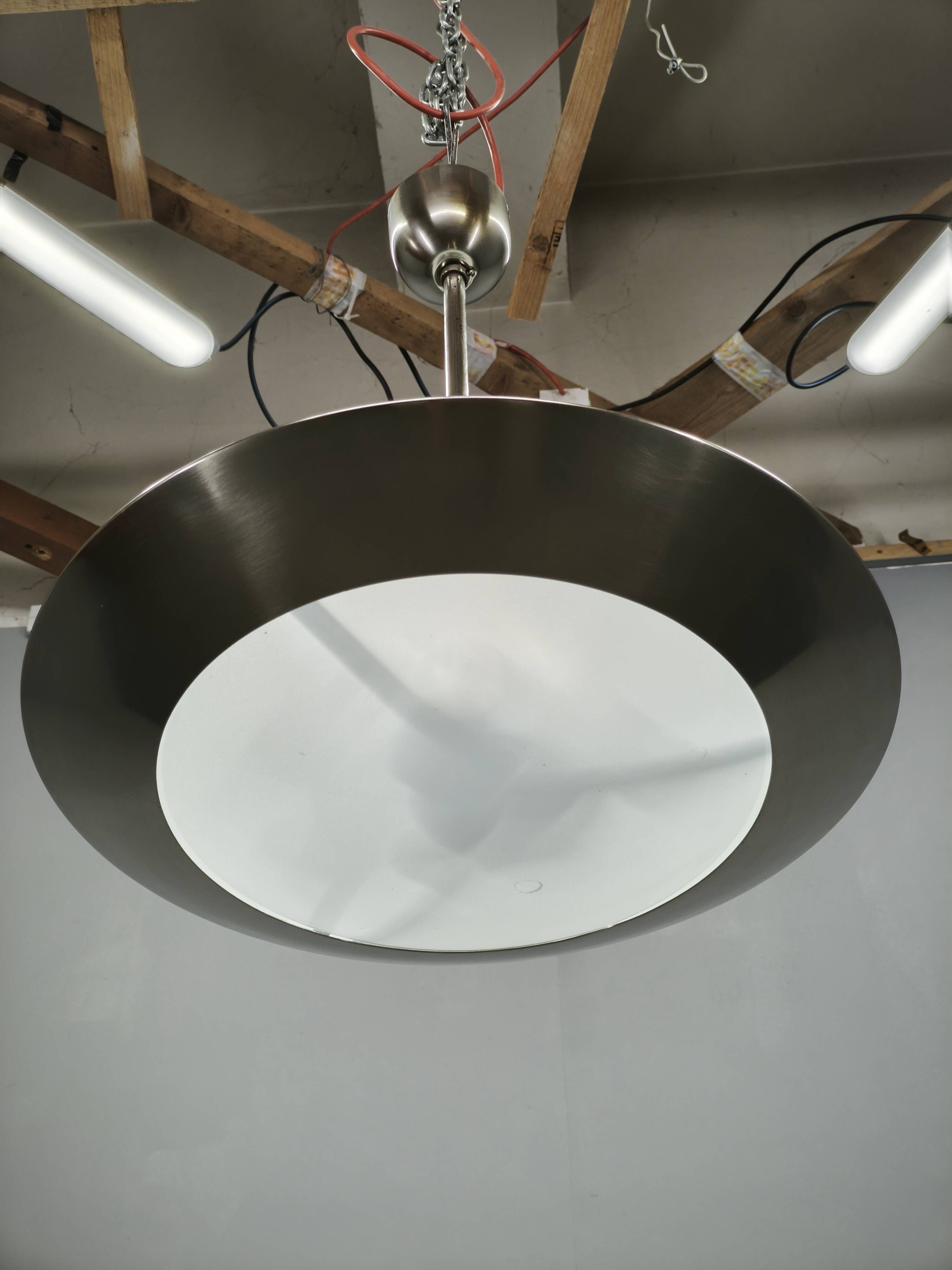 1930s Bauhaus Chrome and Glass Pendant Light from Czechoslovakia