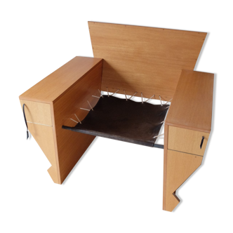 Chair 1980 in wood and leather sting SADDLER