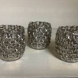 Trio of candle holders in metal strips folk art