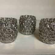 Trio of candle holders in metal strips folk art
