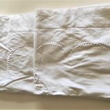 Large monogrammed old embroidered sheet of 235 cm x 330 cm material: linen and cotton