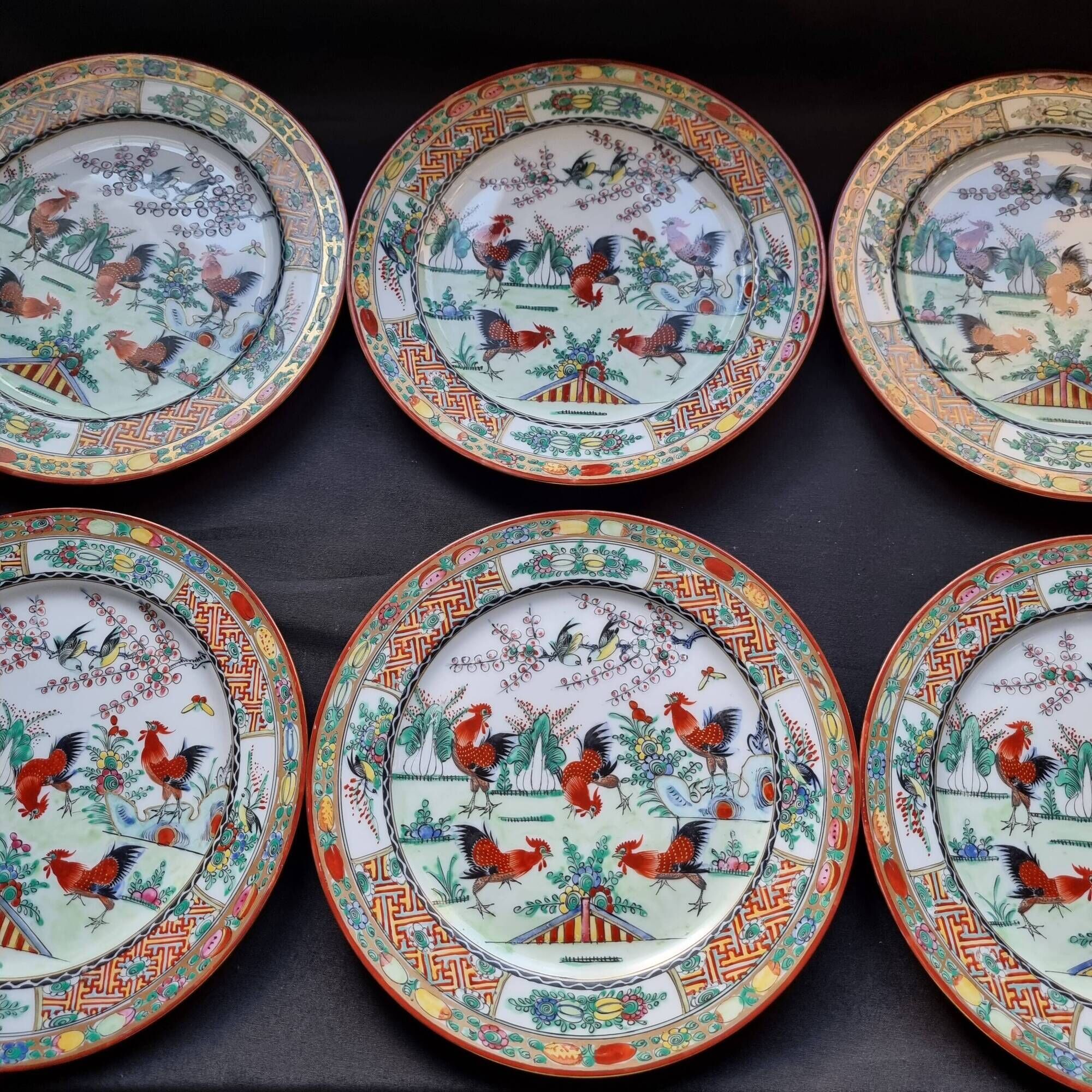 Set of 6 vintage Chinese porcelain plates from Macau (1970) hand painted