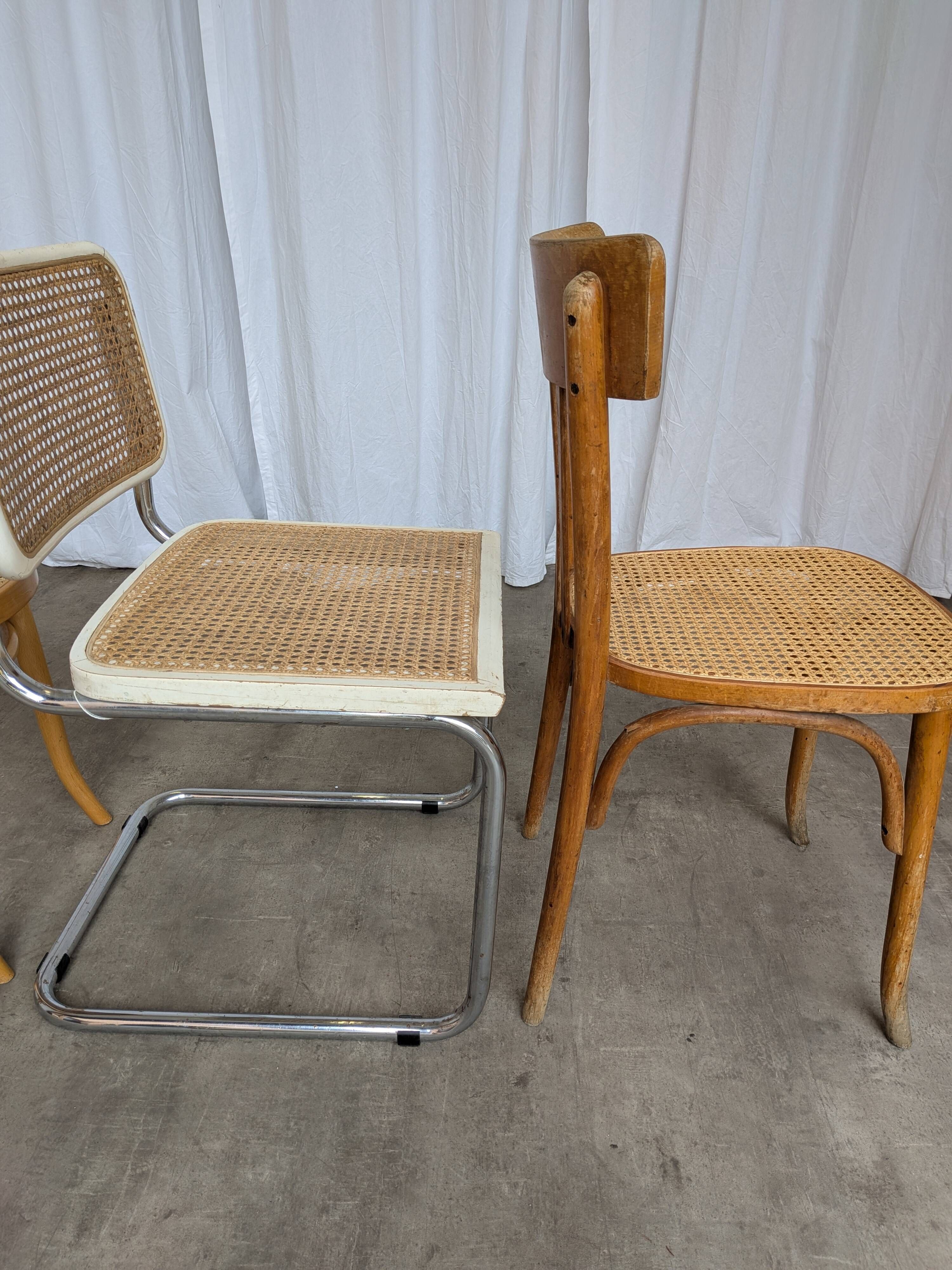 Set of 4 Mix & Match Dining Chairs with Cane Seat / Mid-Century Dining Furn