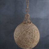 Suspension vintage en corde et rotin