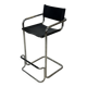Vintage Black Leather & Chrome Italian Modern Barstools Set