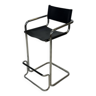 Ensemble de tabourets de bar italiens modernes en cuir noir et chrome de la collection Mart Stam