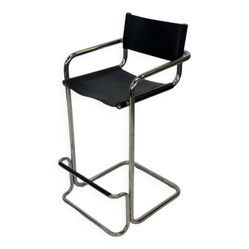 Ensemble de tabourets de bar italiens modernes vintage en cuir noir et chrome