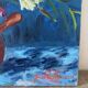 Bouquet on a blue background, oil on canvas signed Gisèle Renaut.