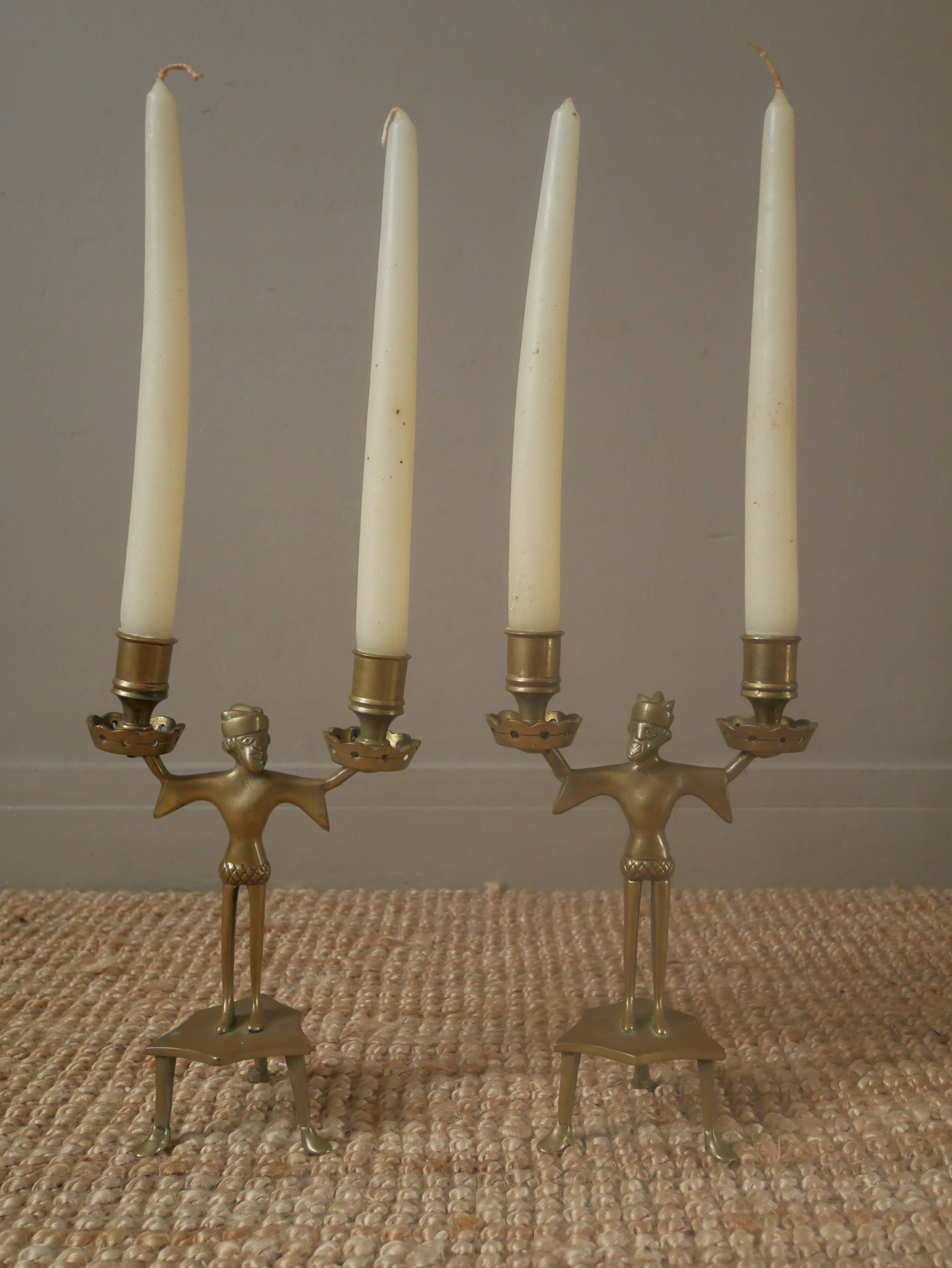 Pair of candlesticks candelabra candle holders brass African art man handcrafted ethnic decoration