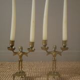 Pair of candlesticks candelabra candle holders brass African art man handcrafted ethnic decoration