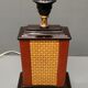 Lamp Le Dauphin black ceramic glazed, wicker canelé, imitation leather havana ~ 70's