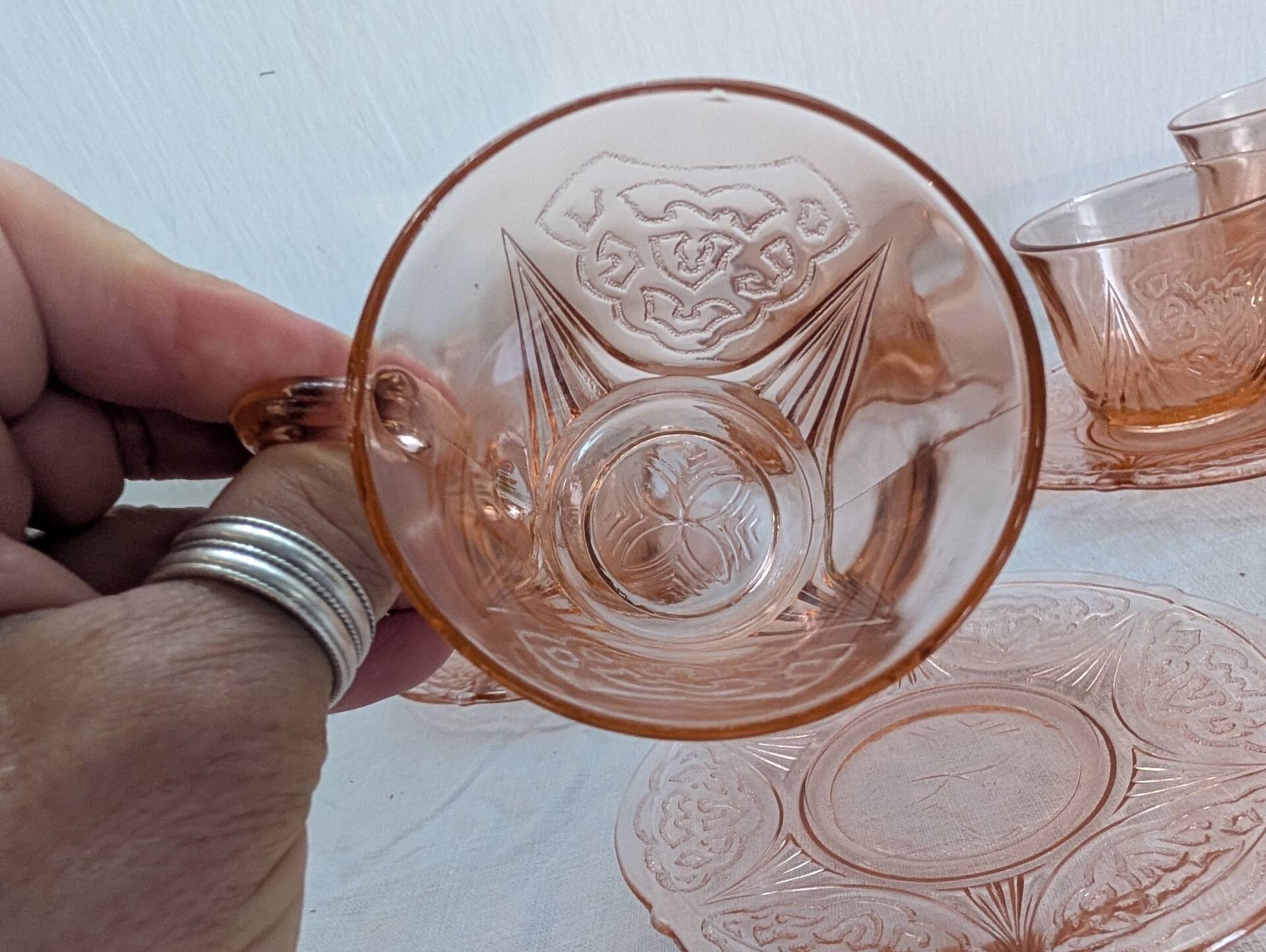 Art Deco pink glass coffee service from the 1930s.