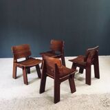 Constructivist Oak Dining Chairs, Belgium, 1960s, Set of 4