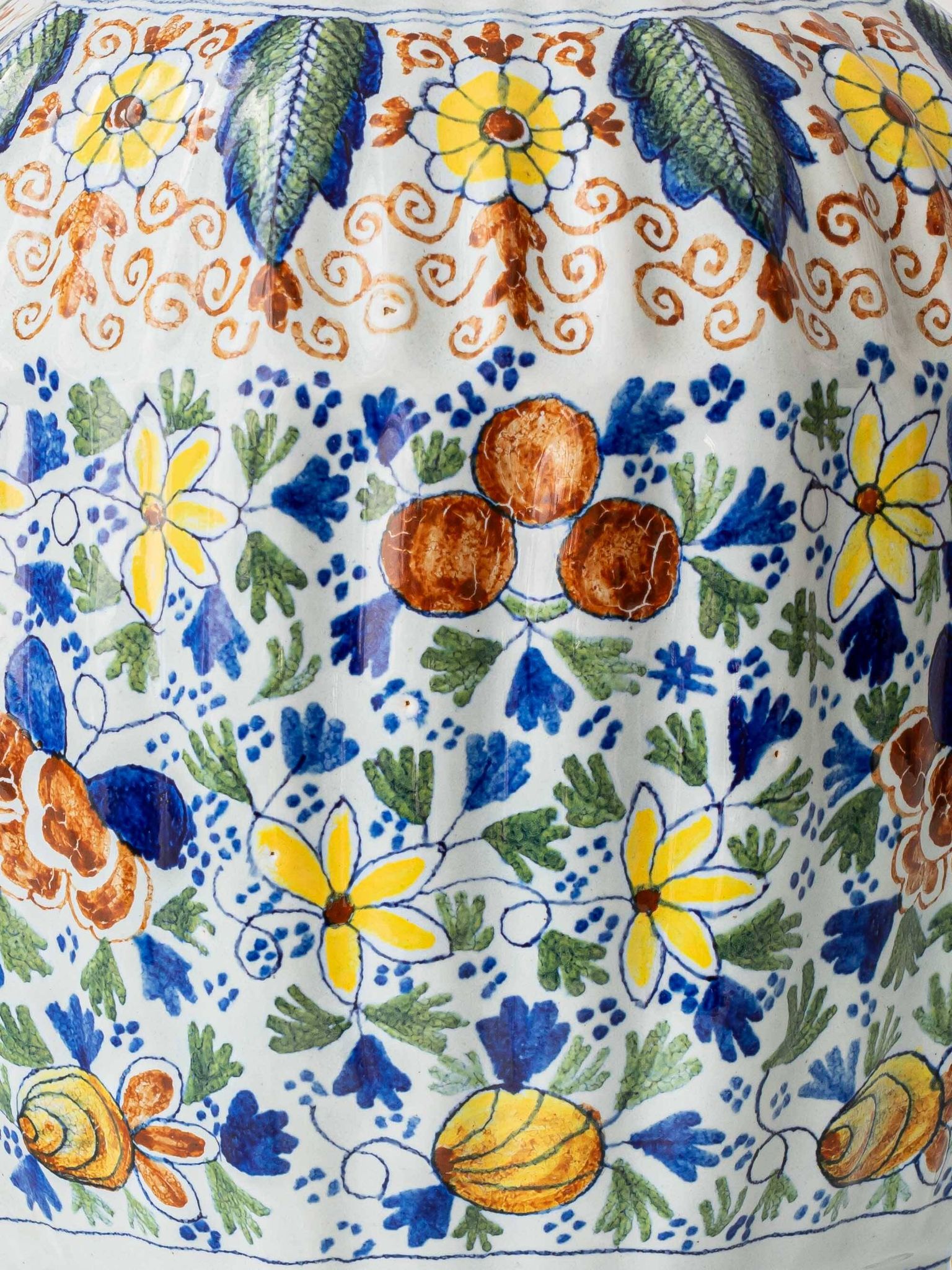Polychrome Dutch Delft Table Lamp, Tichelaar Makkum, with New Loose Pleat Silk Shade