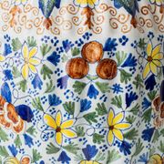 Polychrome Dutch Delft Table Lamp, Tichelaar Makkum, with New Loose Pleat Silk Shade