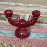 Burgundy enameled ceramic candlestick / candelabra signed CS