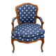 Bergère armchair Louis XV blue silk fabric embroidered