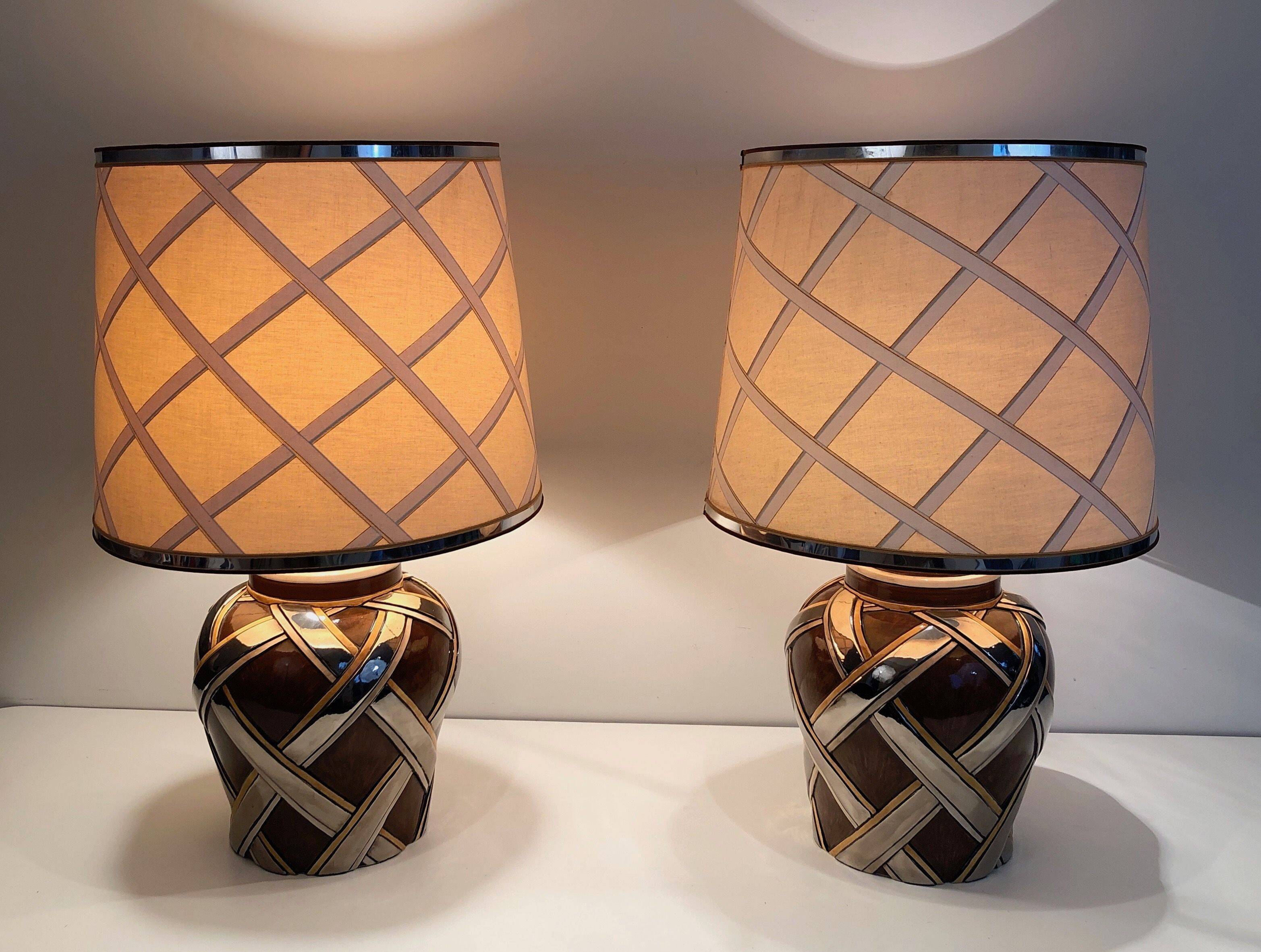 Important pair of ceramic lamps. French work.
