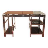 Vintage 70s chrome and smoked glass desk.