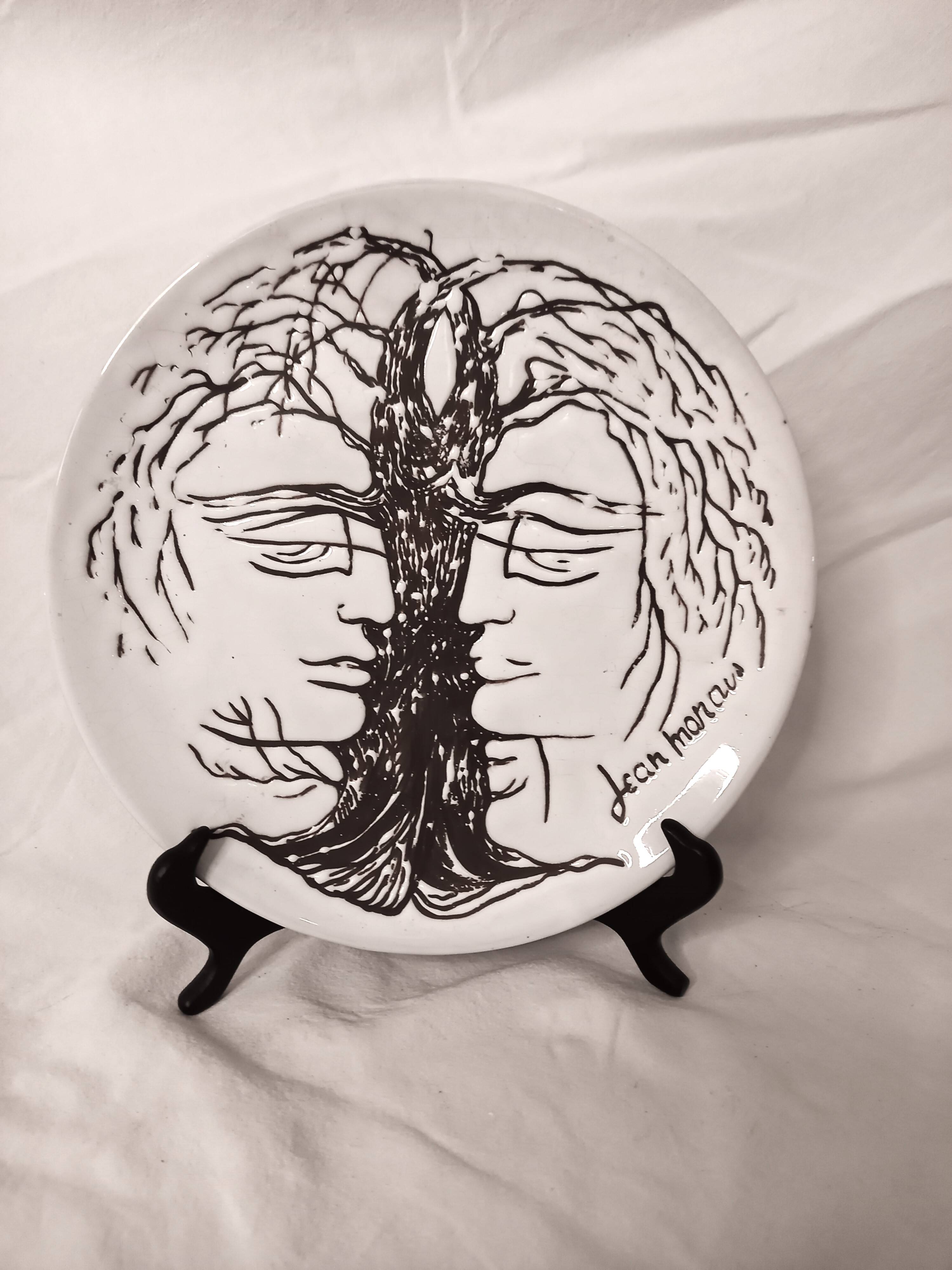 Vallauris ceramic plate, drawing by Jean Marais, 1970s