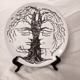 Vallauris ceramic plate, drawing by Jean Marais, 1970s