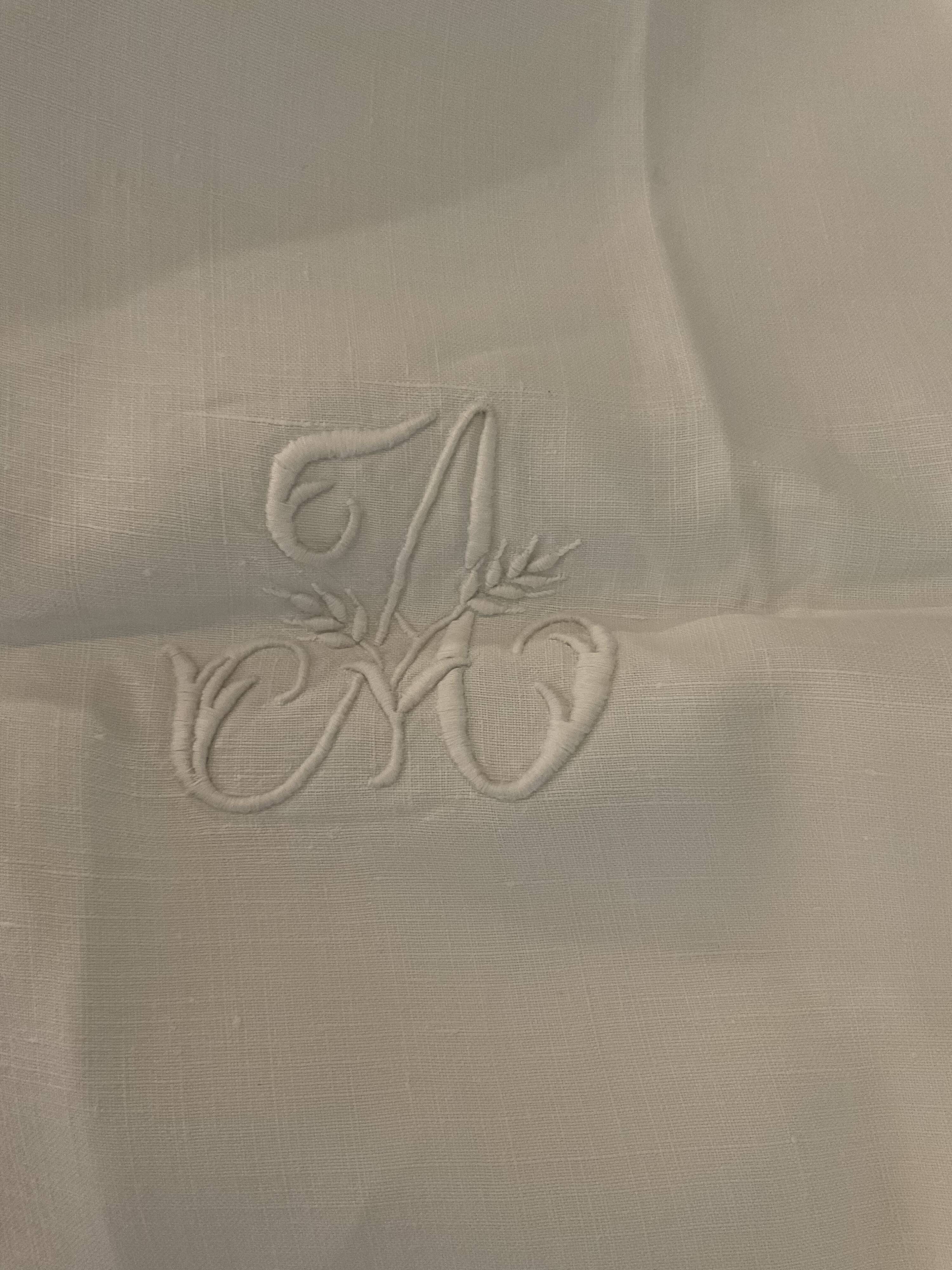 Old sheet .embroidered.monogram .CA