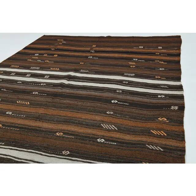 1970s vintage Turkish Oushak handmade wool cotton brown runner rug 170x317