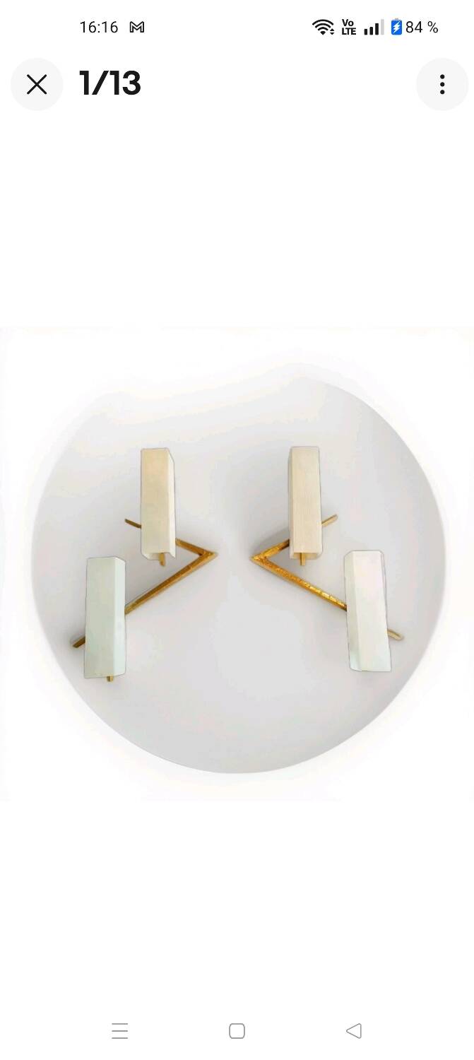 Arlus pair of wall sconces in gilt bronze and opaline glass, 1950