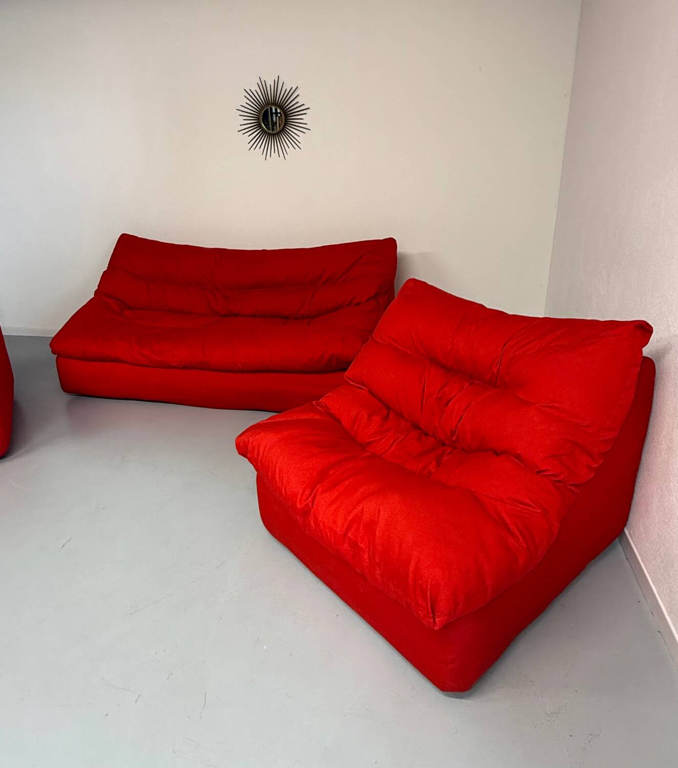 Living room sofa and 2 armchairs French design Steiner 70s vintage fabric