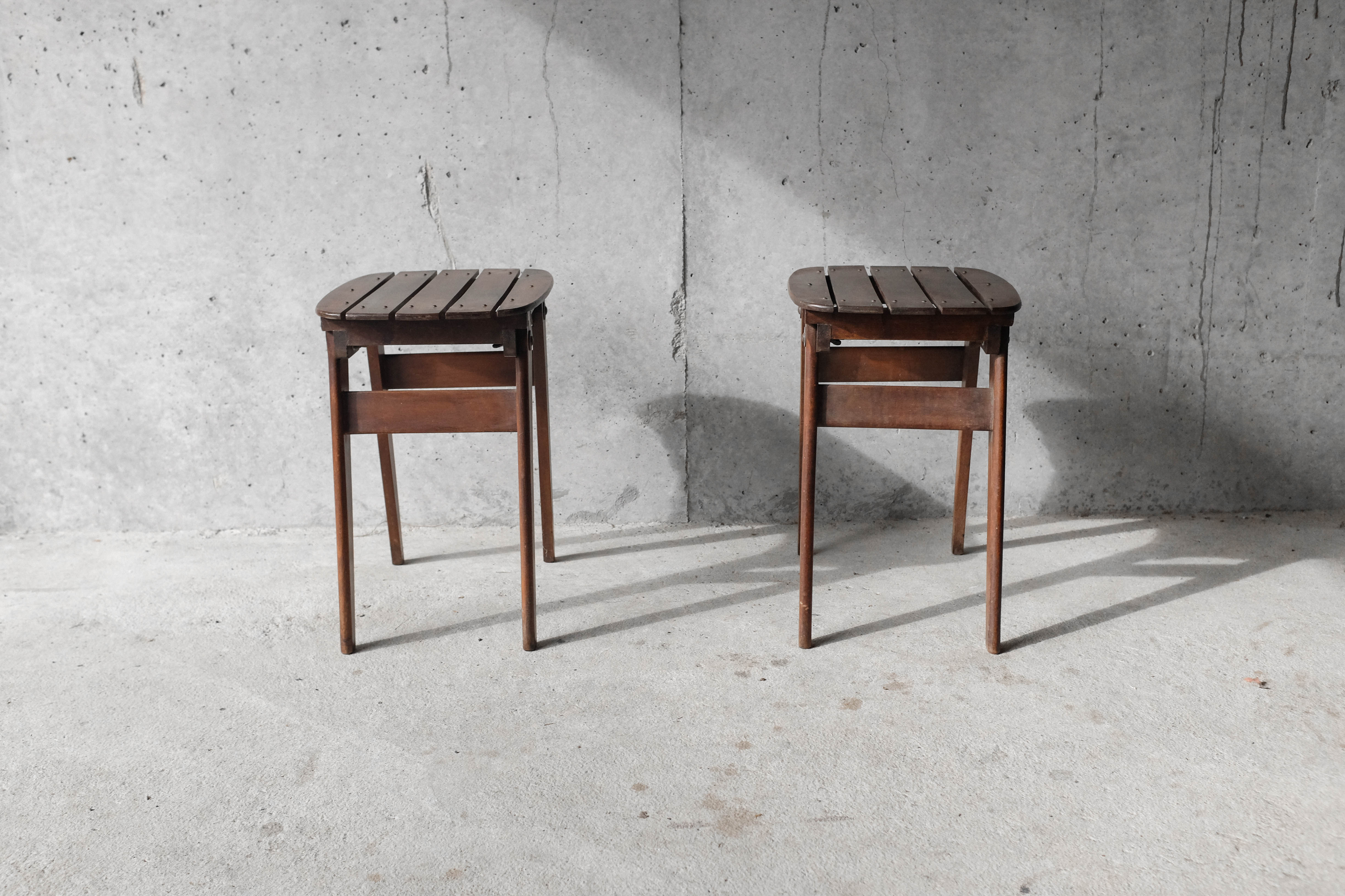 Pair of solid wooden stool - 1950