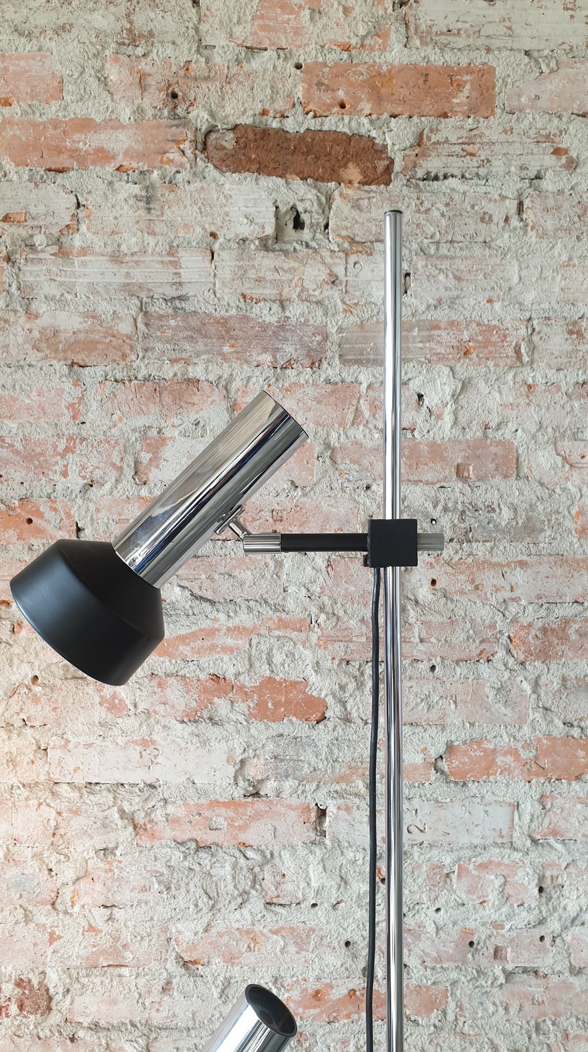 Vintage floor lamp silver-black, 1970