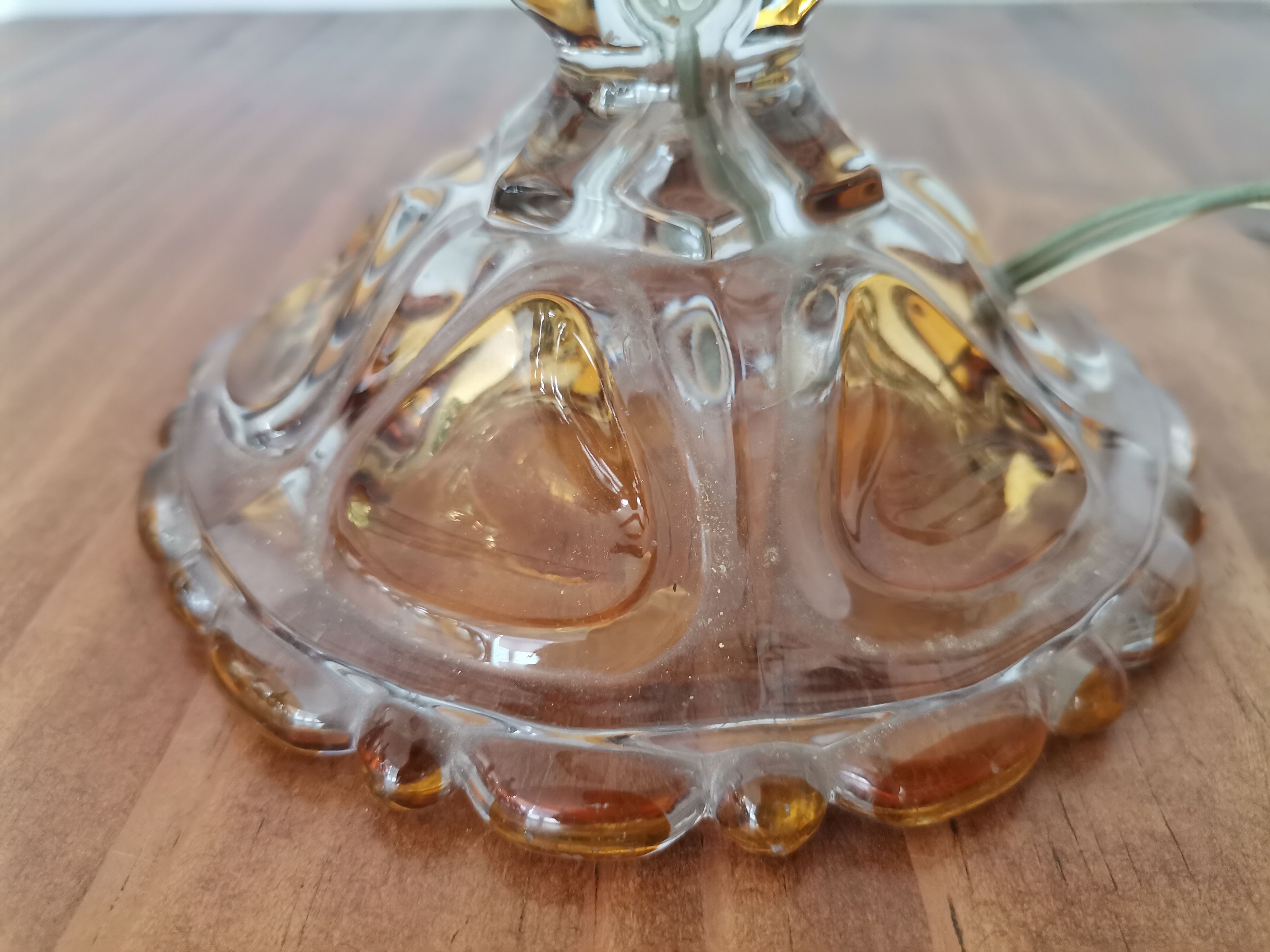 French Art Nouveau Crystal Red Silk Half Shade Table Lamp, 1940s