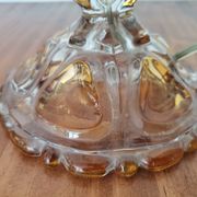 French Art Nouveau Crystal Red Silk Half Shade Table Lamp, 1940s