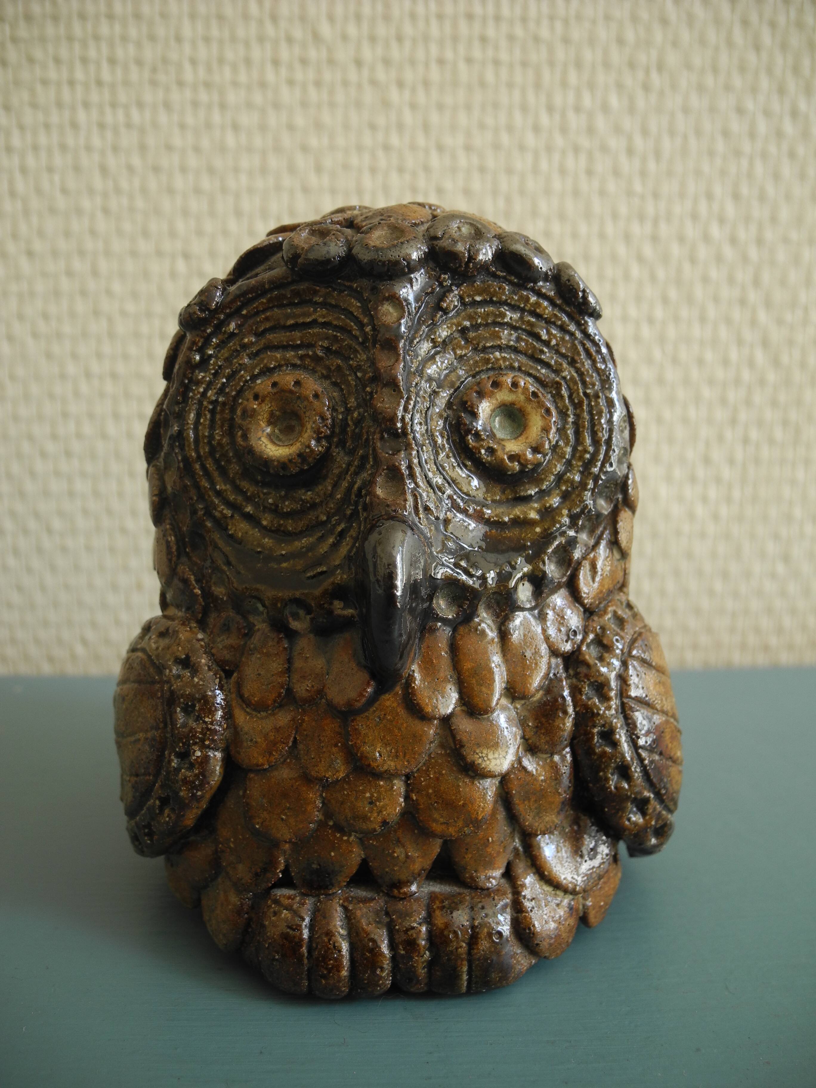 Ancienne sculpture chouette céramique terre cuite old ceramic owl statuette