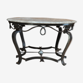 Round coffee table 1940 in wrought iron and marble top
