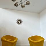 Old 6-light chandelier designed by Sciolari in chrome metal and smoked glass, 70s vintage